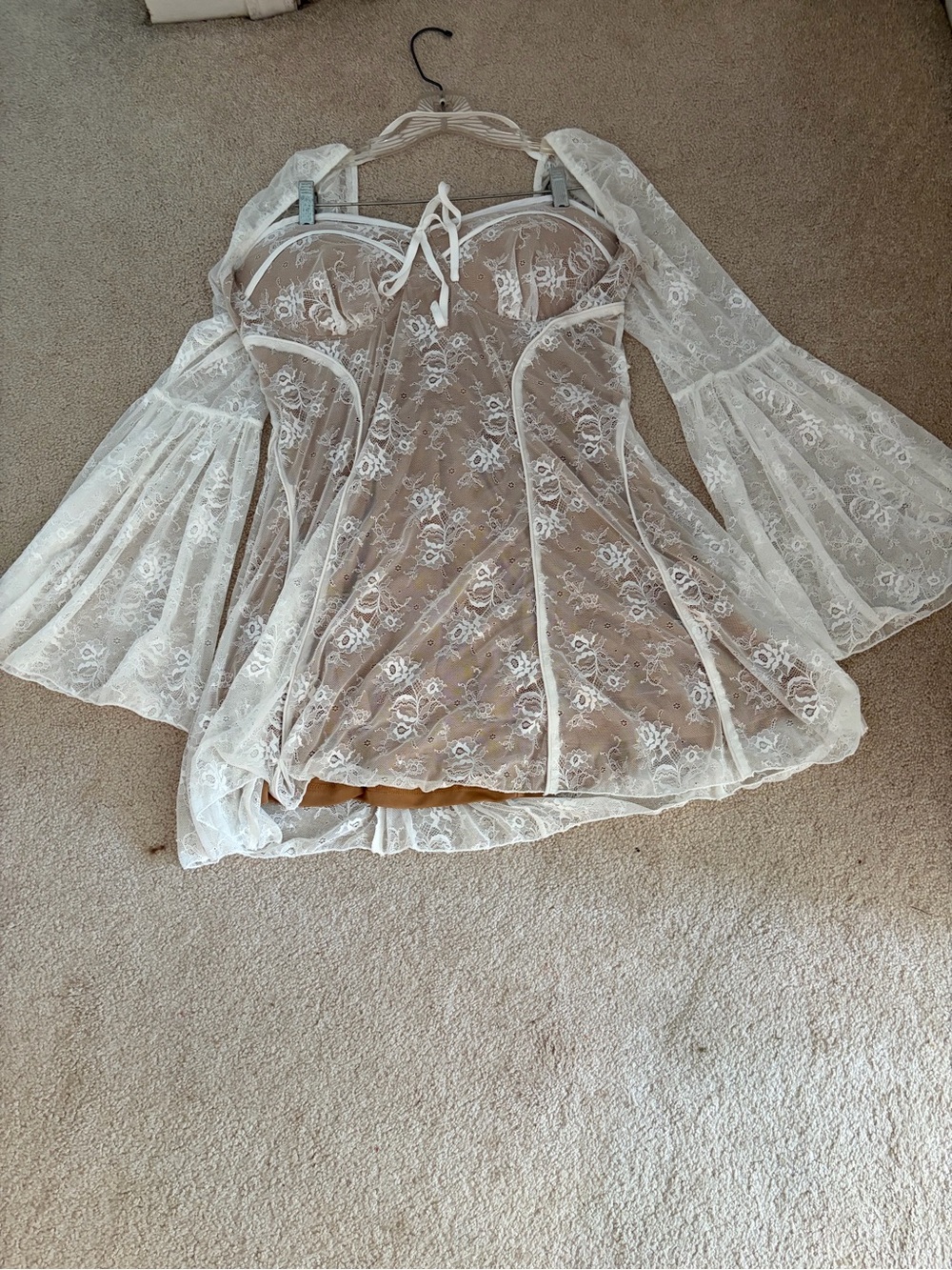 Fashion Nova White Lace Corset Dress with Nude Lining